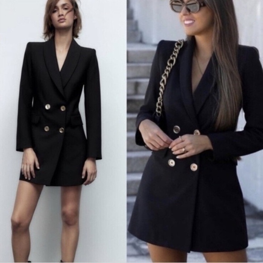 ZARA Double Breasted long Black Blazer 8246/642 - Picture 2 of 16